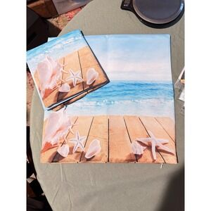 Beach Scene Pillow Cover Coastal Ocean Deck Seashell Starfish Decorative PC